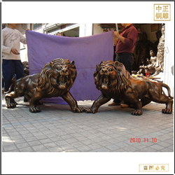 無底座款成對銅獅子擺件 無底座款成對銅獅子擺件